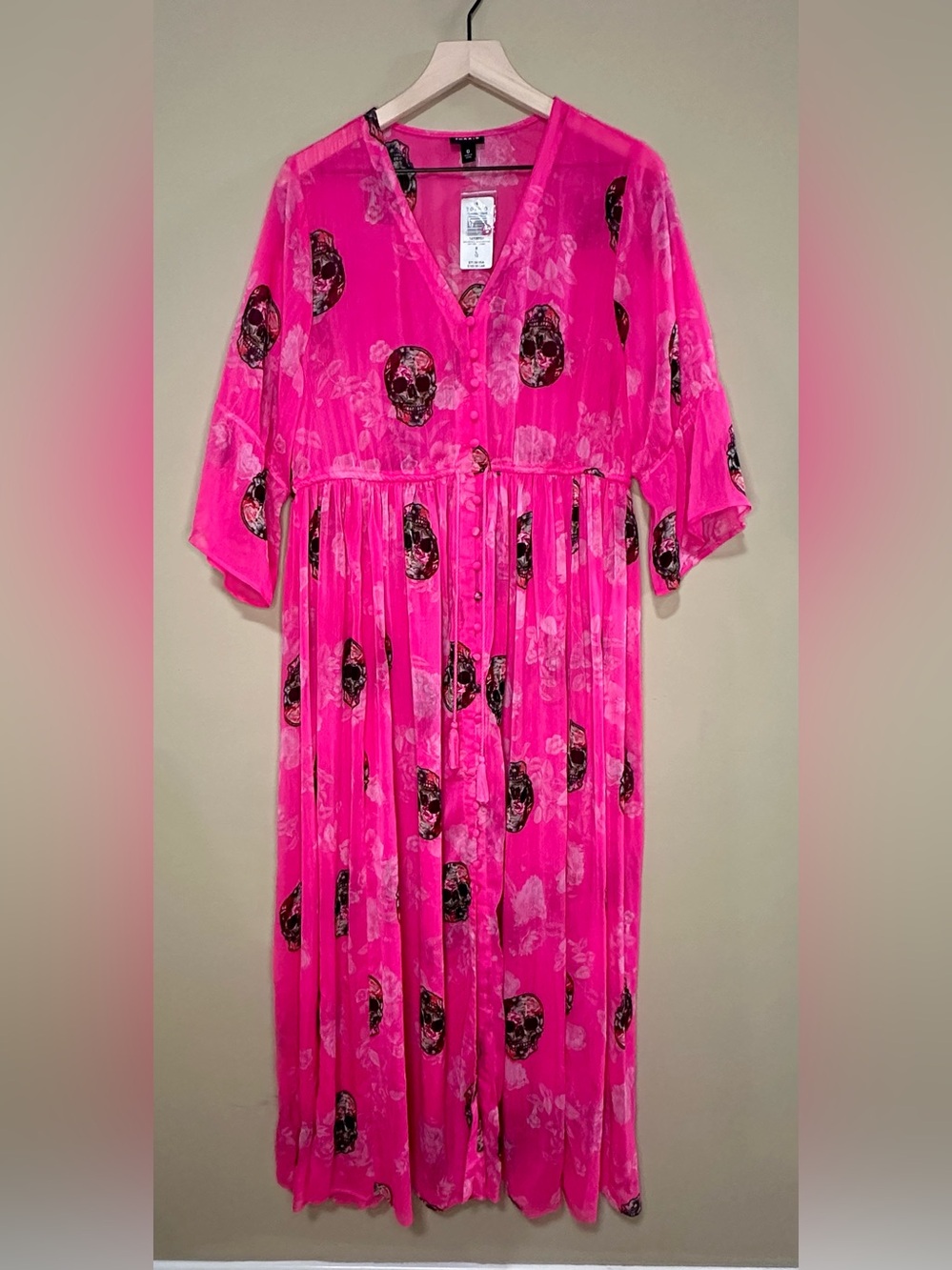 Torrid Pink Floral Skull Sheer Maxi Dress Size 0 / 12 NWT